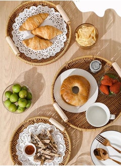 Beirui 3 Piece Rattan Basket Food Bread Basket Serving Tray Fruit Basket Storage Organizer for Home Decor and Table Centerpieces  - Image 4