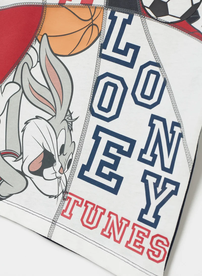 Ovs Colourblock T-shirt with Bugs Bunny and Daffy Duck