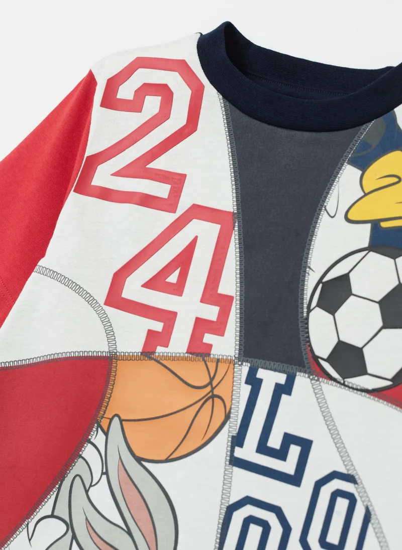 Ovs Colourblock T-shirt with Bugs Bunny and Daffy Duck
