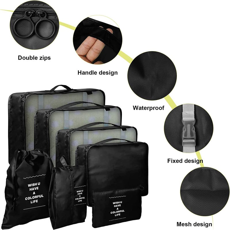 TOCINGO 7 pc / 6 pc Travel Oraganizer Packing cubes kit, Sapace Saver Multi use Bag for Men and Women, Clothes packing cubes for travel, Cupboard Oraganizer cubes (7 pc-BLACK) - Image 2
