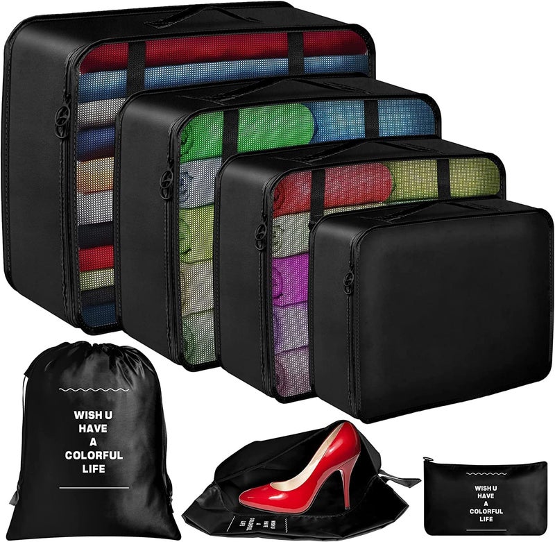 TOCINGO 7 pc / 6 pc Travel Oraganizer Packing cubes kit, Sapace Saver Multi use Bag for Men and Women, Clothes packing cubes for travel, Cupboard Oraganizer cubes (7 pc-BLACK) - Image 1