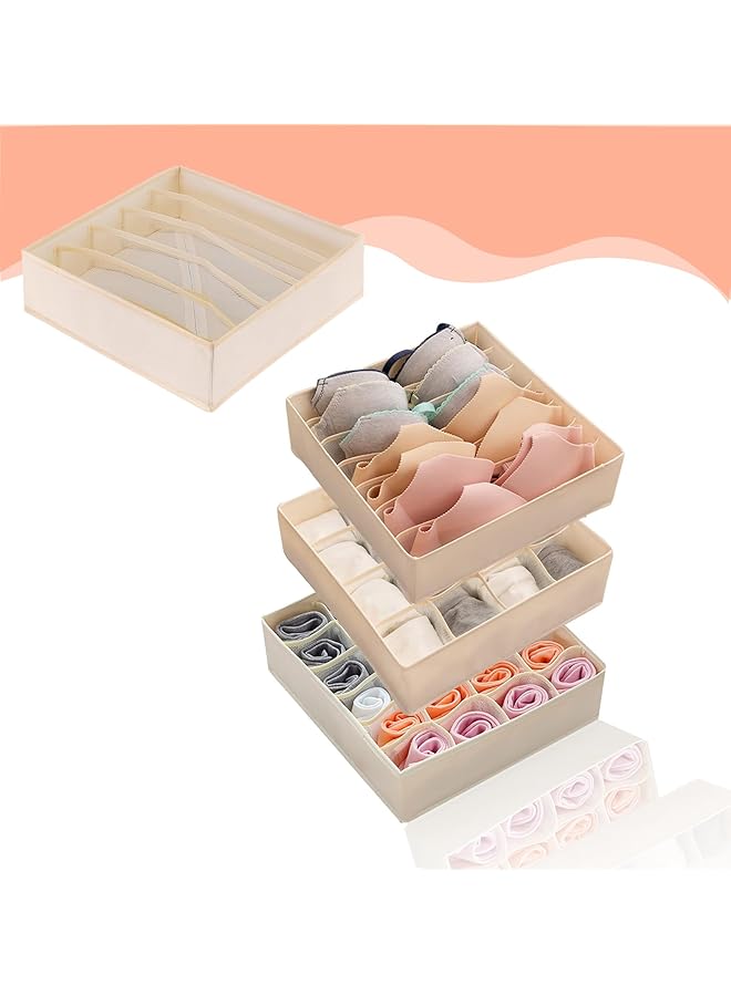 Green Tiger 3-Pack Bra Socks Underwear Organizer - Foldable Dresser Drawer Dividers for Lingerie, Ties, and More - Soft Fabric Bins - Image 1