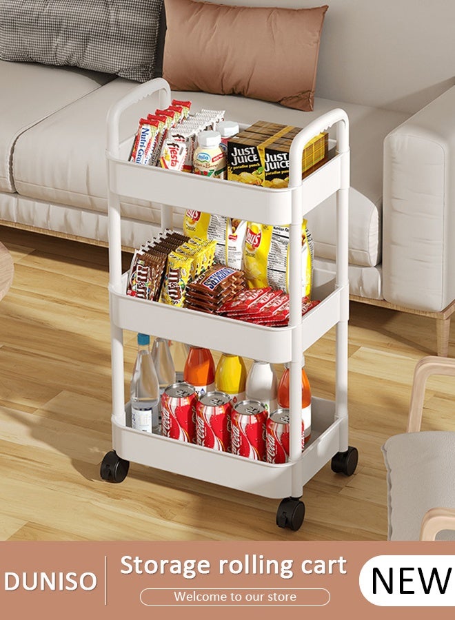 DUNISO 3-Tier Storage Rolling Utility Cart, Storage Organizer Carts Shelves, Multifunction Storage Trolley, Craft Roller with Lockable Wheels,Easy Assembly for Bathroom, Kitchen, Office - Image 1