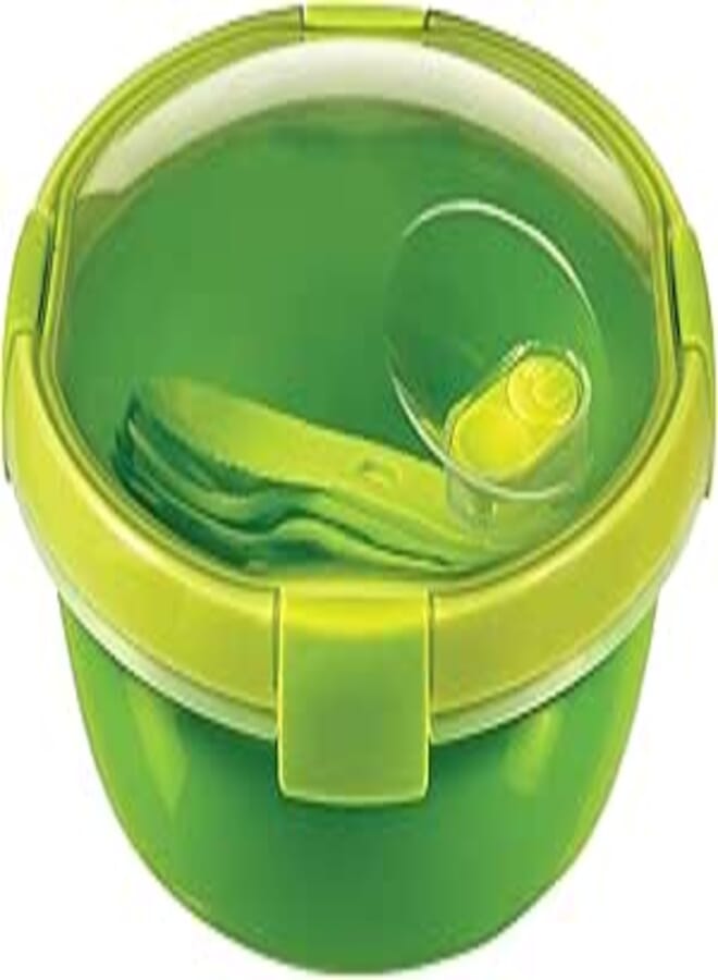 كيرفر علبة كيرفر 232568 دائرية ذكية للتنقل، تتضمن شوكة وملعقة وسكين، سعة 0.1 لتر - أخضر