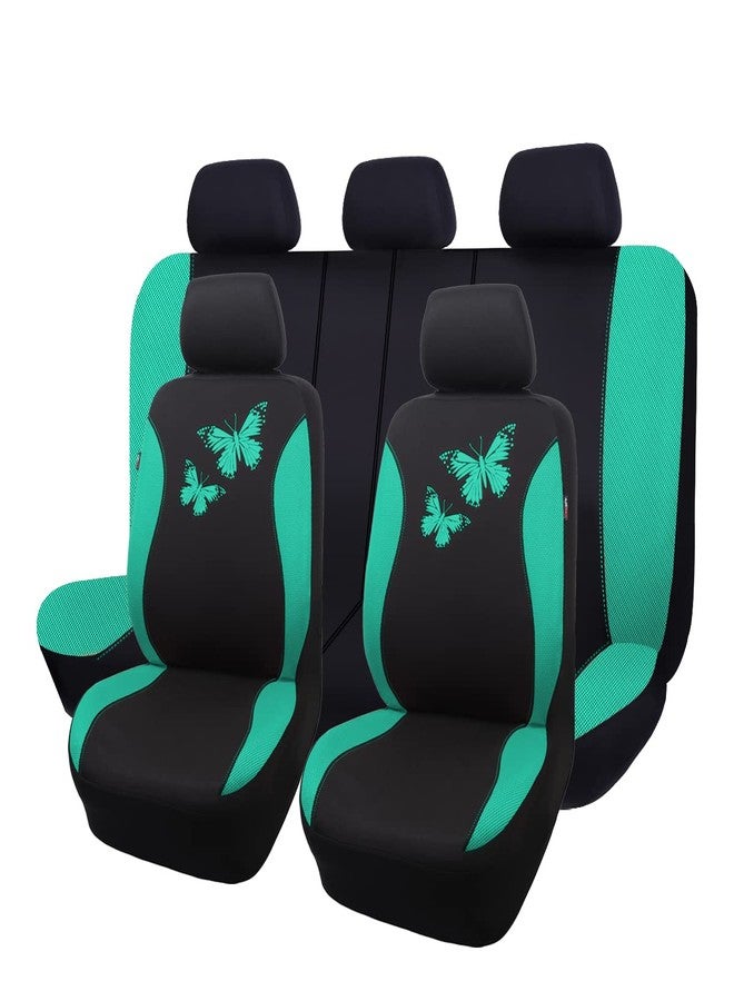 Flying Banner Butterfly car seat Covers ful Set Fashion Universal Lady Woman Female Rear Bench Split Colorized (Full Set, Mint Green) - Image 1
