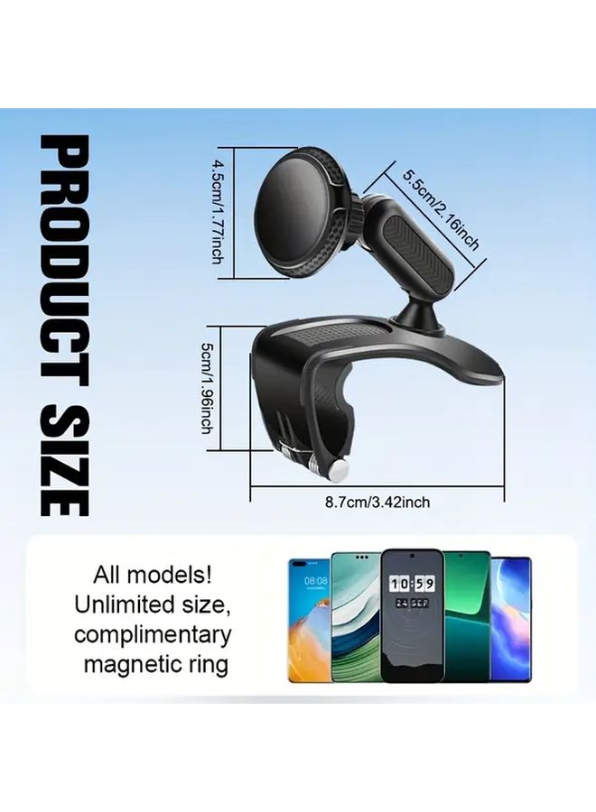 Black Magnetic Car Phone Holder Adjustable Rotatable Dashboard Mount Anti Shake Grip - Image 2