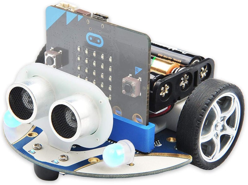 ELECFREAKS microbit Mini Cutebot Kit متوافق مع BBC Micro:bit V2 و V1، مجموعة سيارة روبوت قابلة للبرمجة DIY، مشروع تعليمي STEM، سيارة برمجة رسومية Makecode مع دليل تعليمي (بدون Micro:bit) - Image 1