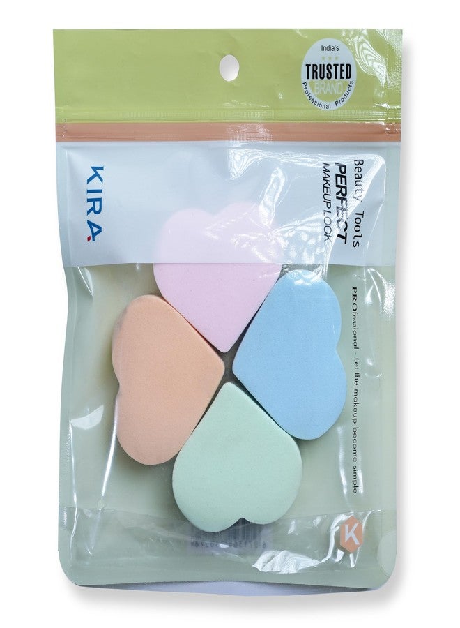 KIRA Heart-Shaped Makeup Sponges, Pastel Colours, Pack of 4 - Image 1