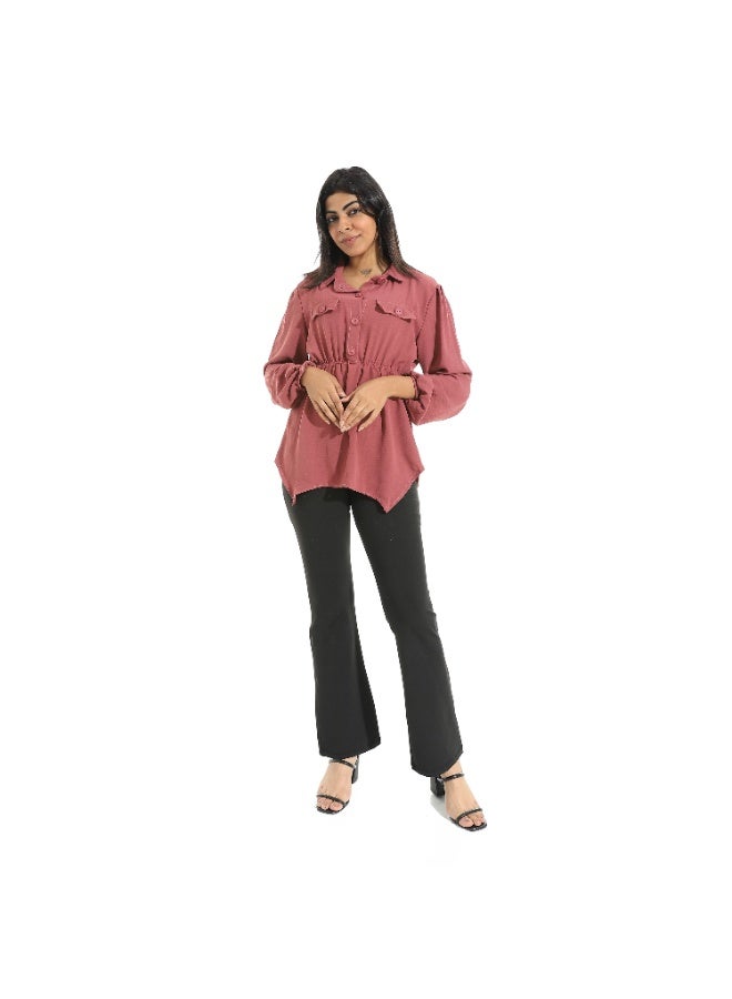 سيزار بلوزه حريمي مزودة باستيك علي الخصر وزراير أمامية - Image 1