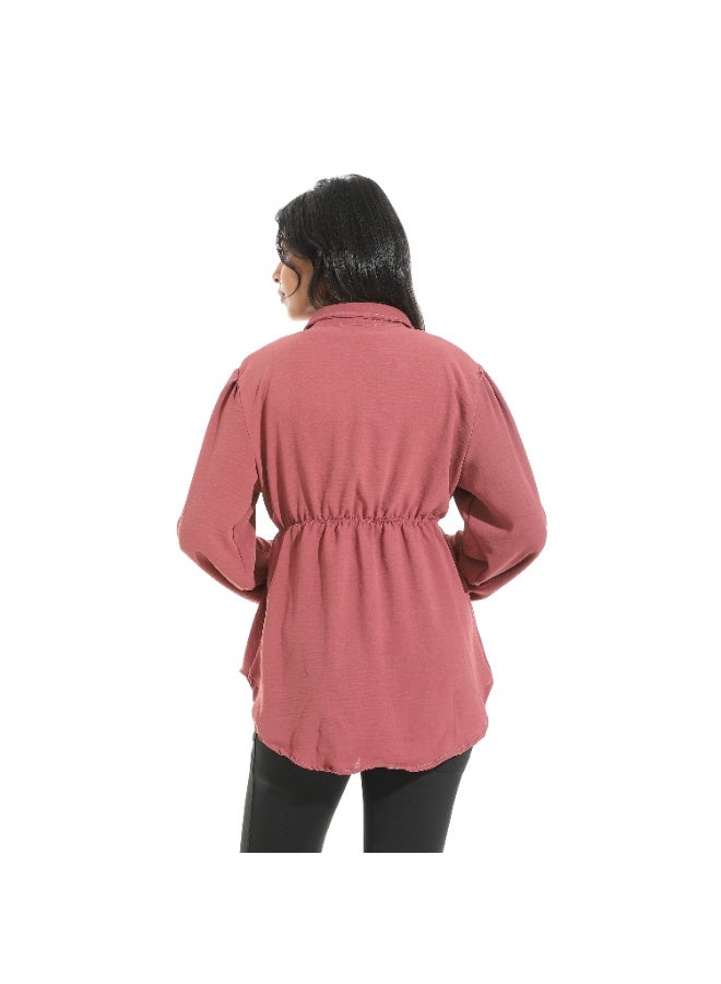 سيزار بلوزه حريمي مزودة باستيك علي الخصر وزراير أمامية - Image 5