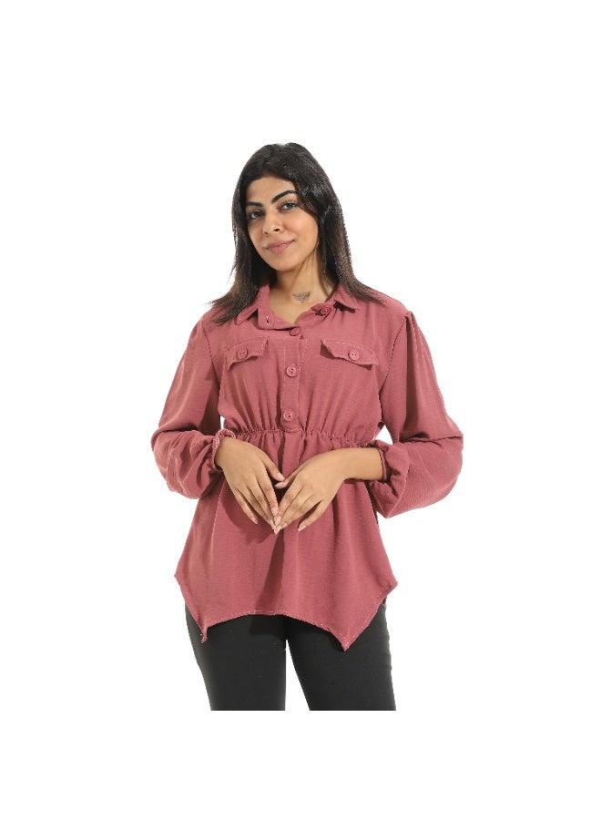 سيزار بلوزه حريمي مزودة باستيك علي الخصر وزراير أمامية - Image 3