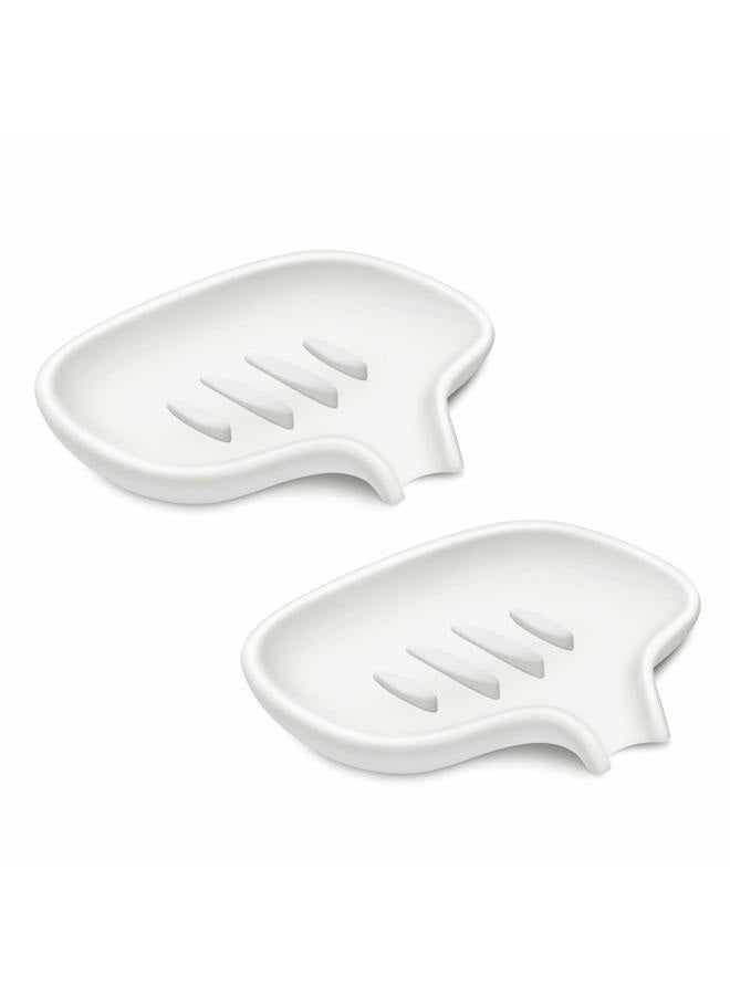 SUBEKYU Silicone Soap Dish for Bathroom,Bar Soap Holder for Shower with Draining Tray, Waterfall Soap Tray for Kitchen Sink, Set of 2 (2 White) - Image 1