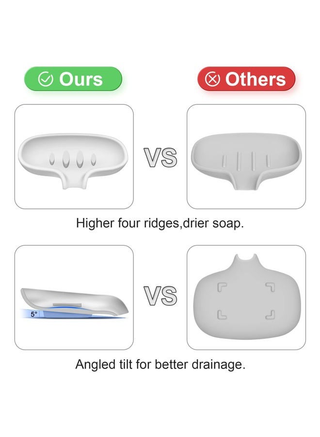 SUBEKYU Silicone Soap Dish for Bathroom,Bar Soap Holder for Shower with Draining Tray, Waterfall Soap Tray for Kitchen Sink, Set of 2 (2 White) - Image 3