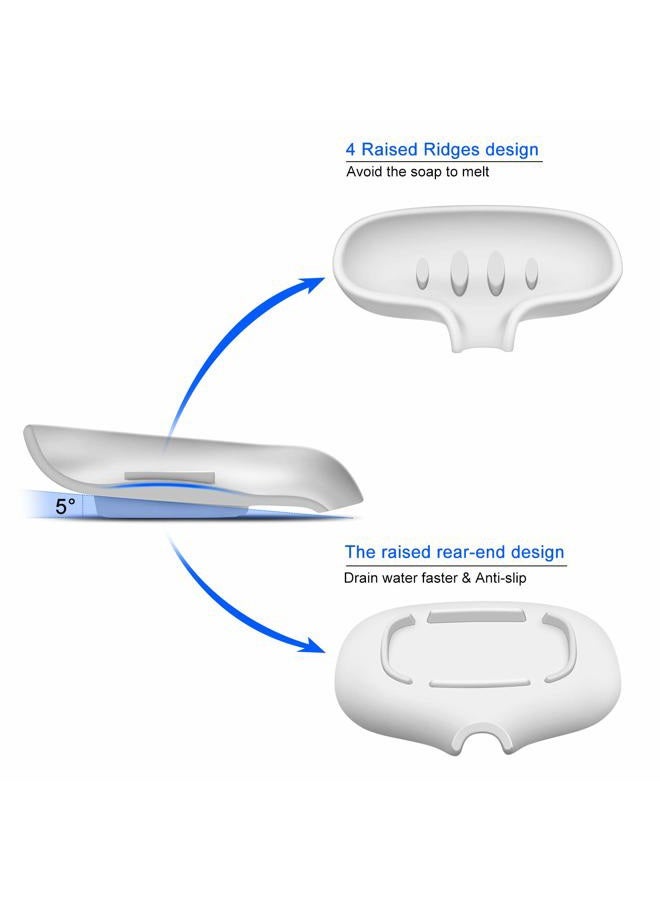SUBEKYU Silicone Soap Dish for Bathroom,Bar Soap Holder for Shower with Draining Tray, Waterfall Soap Tray for Kitchen Sink, Set of 2 (2 White) - Image 2