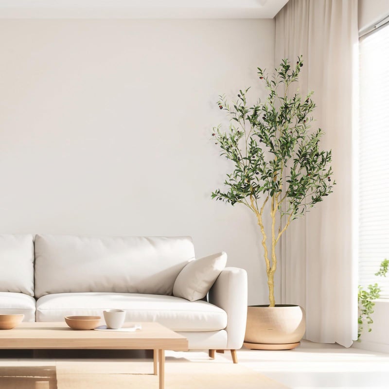 Realead Faux Olive Tree 7ft - Realistic Tall Olive Trees Artificial Indoor - Large Fake Olive Tree with Natural Wood Trunk and Lifelike Leaves - Artificial Olive Tree for Home Office Decor - Image 2