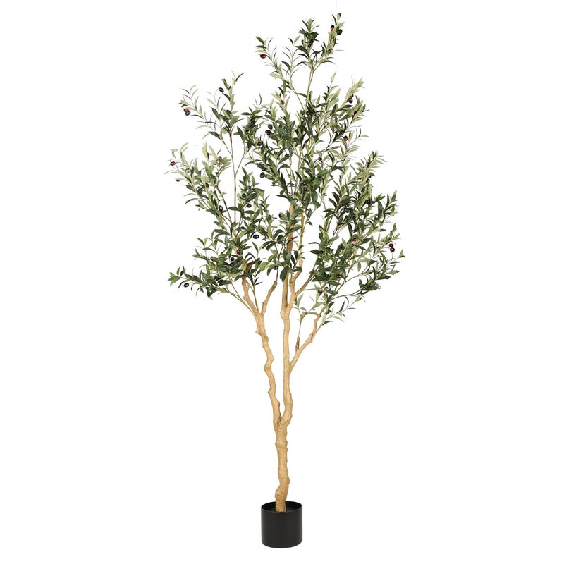 Realead Faux Olive Tree 7ft - Realistic Tall Olive Trees Artificial Indoor - Large Fake Olive Tree with Natural Wood Trunk and Lifelike Leaves - Artificial Olive Tree for Home Office Decor - Image 1