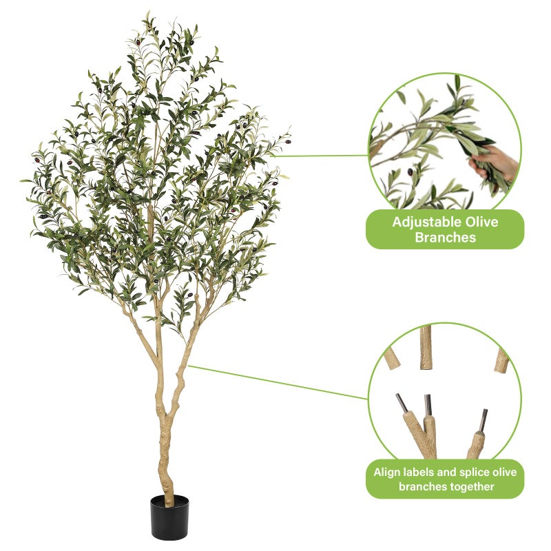 Realead Faux Olive Tree 7ft - Realistic Tall Olive Trees Artificial Indoor - Large Fake Olive Tree with Natural Wood Trunk and Lifelike Leaves - Artificial Olive Tree for Home Office Decor - Image 5
