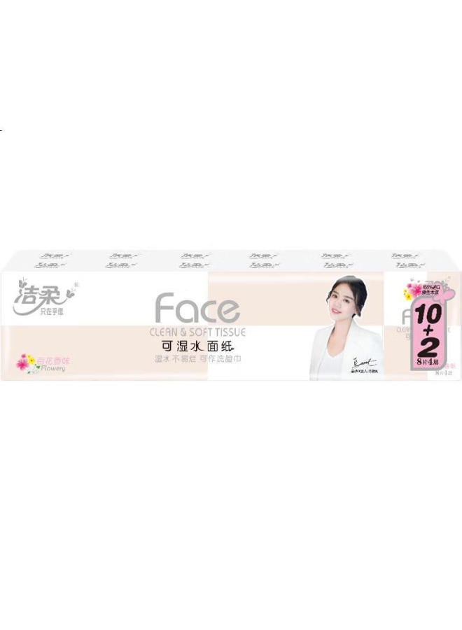 Clean And Soft Jierou Facial Tissues, Pink Face Series, Floral Scent, 4-Ply 8 Sheets 12 Packs, Pm036-12, Single Pack - Image 2