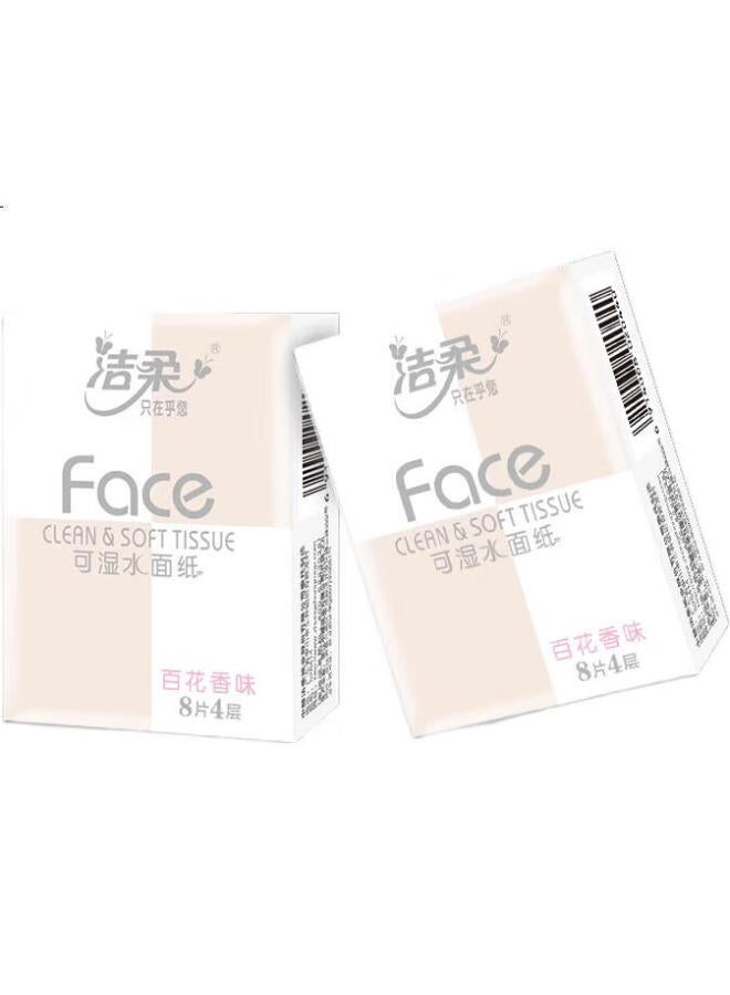 Clean And Soft Jierou Facial Tissues, Pink Face Series, Floral Scent, 4-Ply 8 Sheets 12 Packs, Pm036-12, Single Pack - Image 3