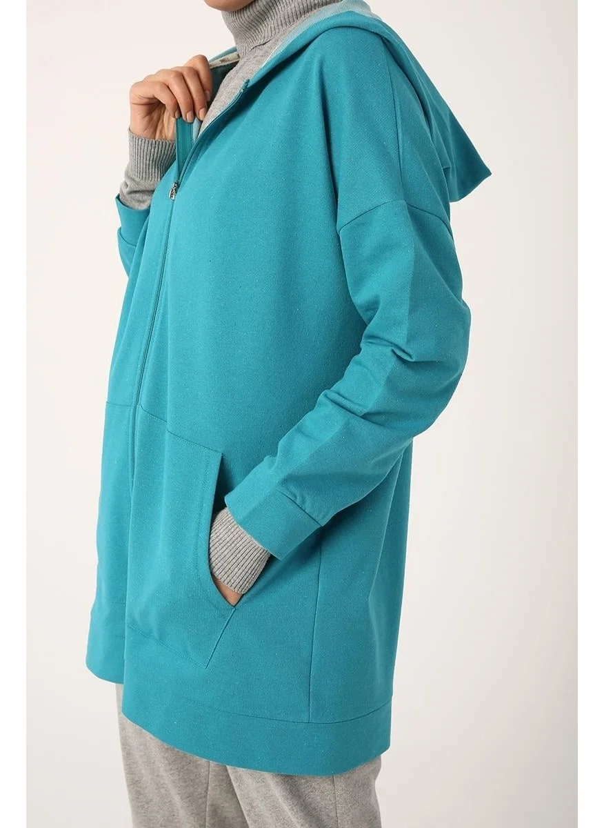 Allday Mint-Zipped Sweat Cardigan