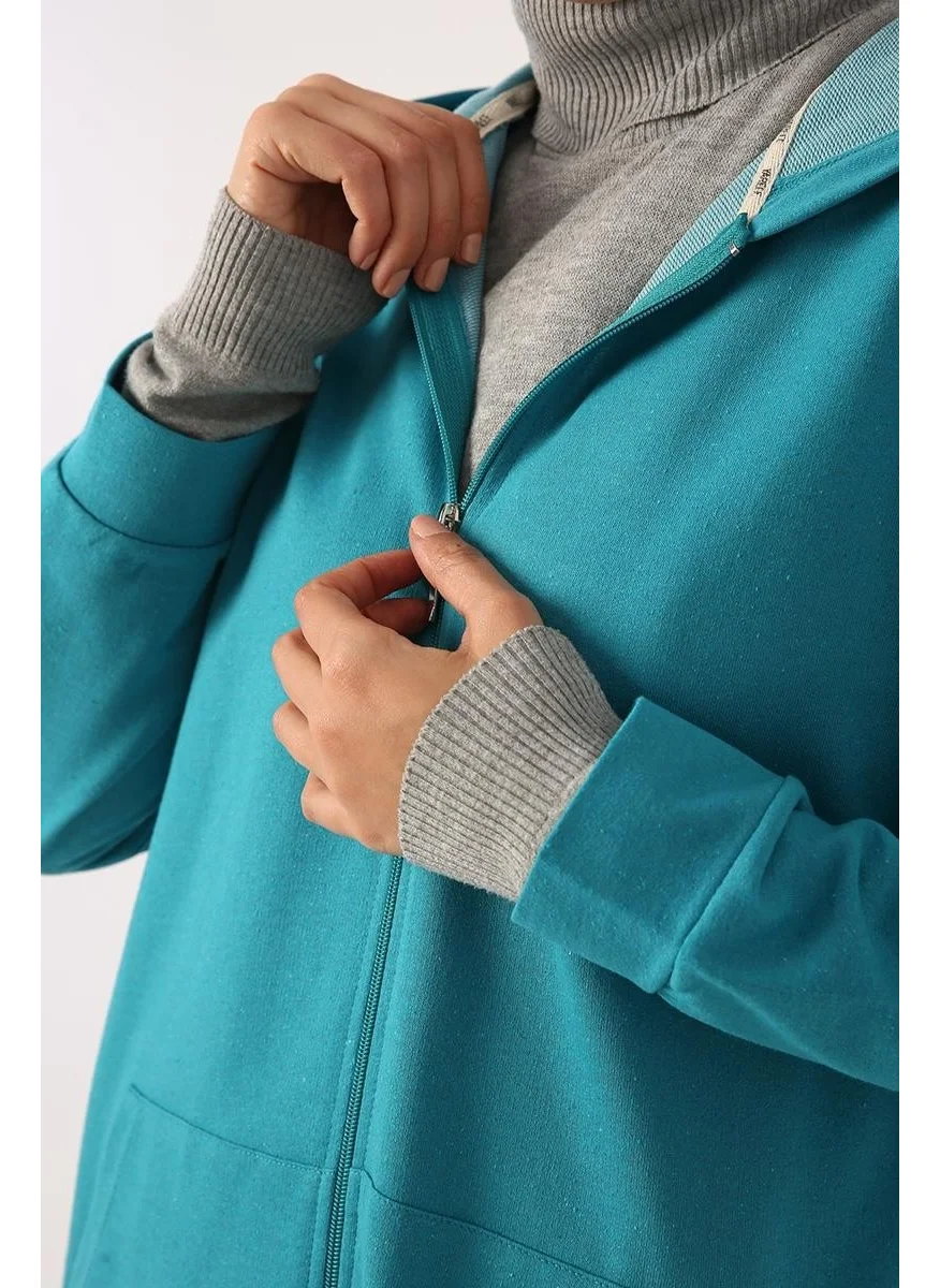 Allday Mint-Zipped Sweat Cardigan
