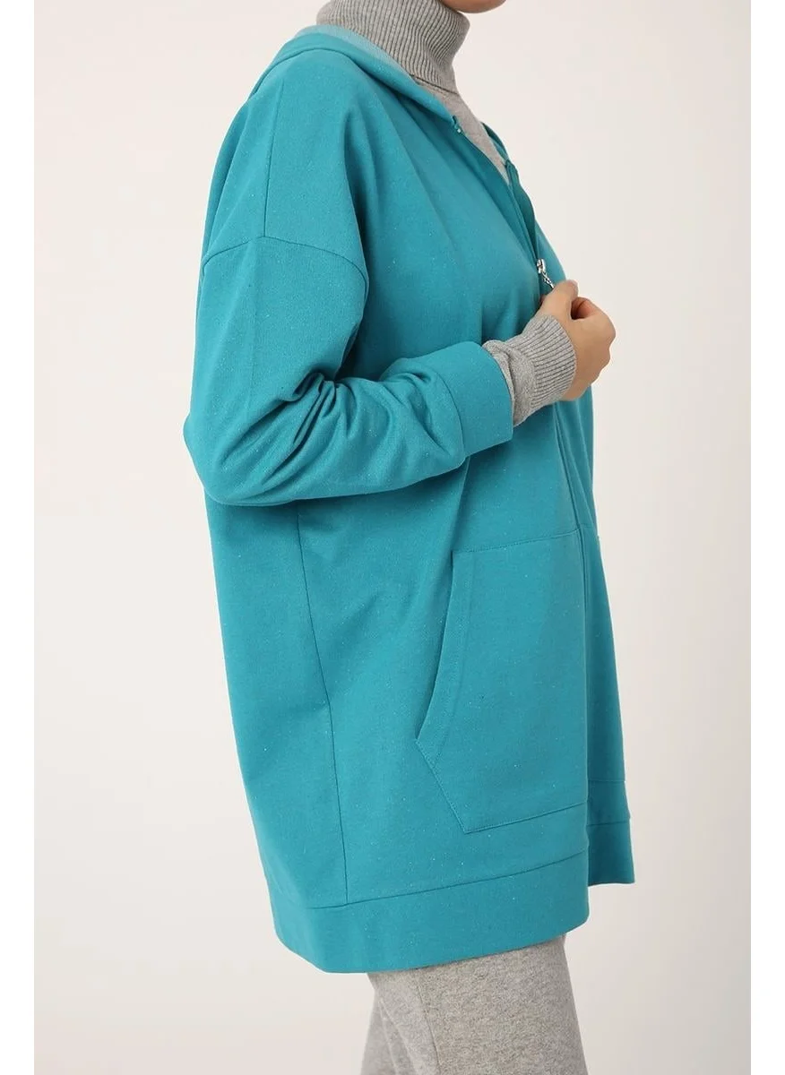 Allday Mint-Zipped Sweat Cardigan