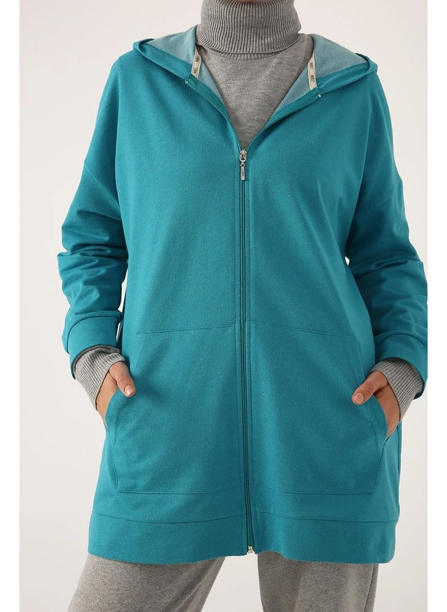 Allday Mint-Zipped Sweat Cardigan