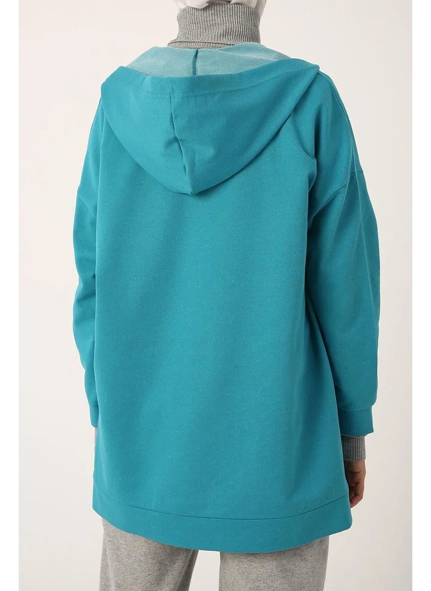 Allday Mint-Zipped Sweat Cardigan