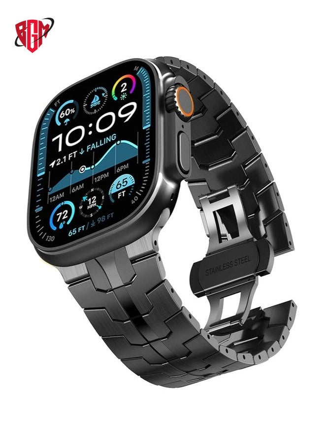 بي جي إم حزام من الفولاذ المقاوم للصدأ لـ iWatch 49mm 46mm 45mm 44mm 42mm ، شريط بديل متوافق مع Apple Watch Series Ultra 3 |Ultra 2 |Ultra |10 9 8 7 SE 6 5 4 3 2 1 - Black  - Image 1