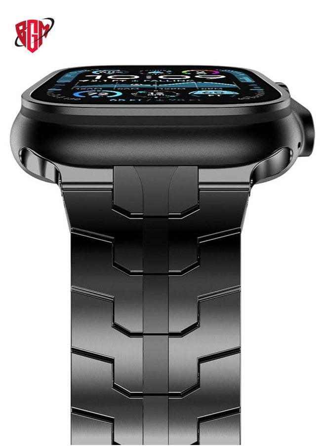 بي جي إم حزام من الفولاذ المقاوم للصدأ لـ iWatch 49mm 46mm 45mm 44mm 42mm ، شريط بديل متوافق مع Apple Watch Series Ultra 3 |Ultra 2 |Ultra |10 9 8 7 SE 6 5 4 3 2 1 - Black  - Image 3