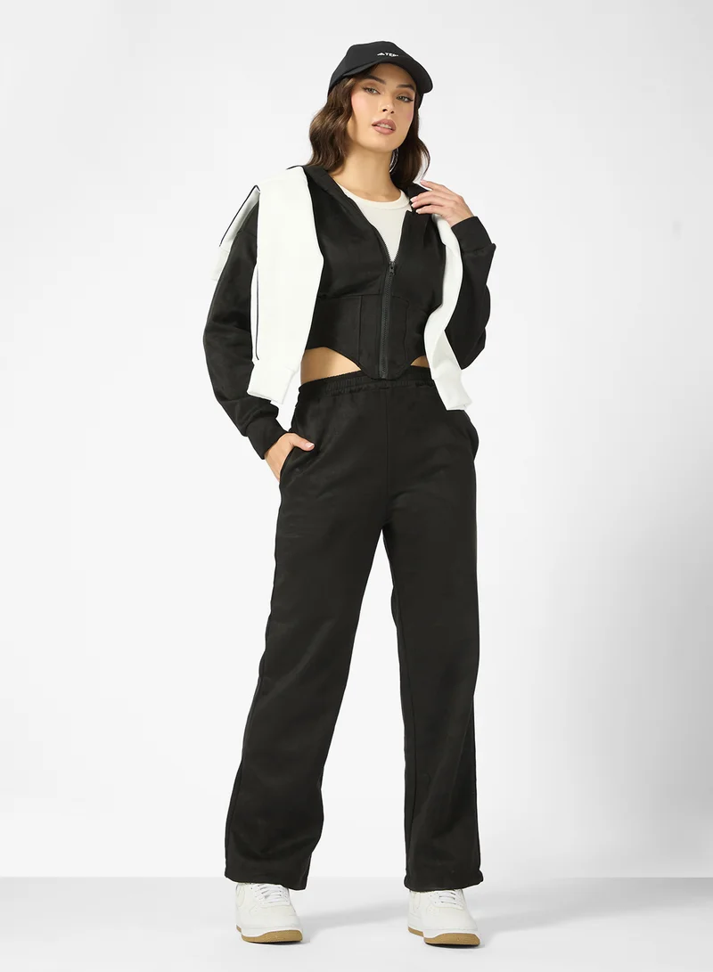 جينجر Hooded Zip Up Fleece Tracksuit with Corset Bodice