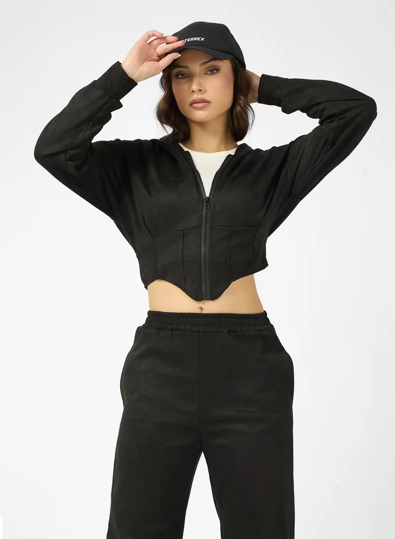 جينجر Hooded Zip Up Fleece Tracksuit with Corset Bodice