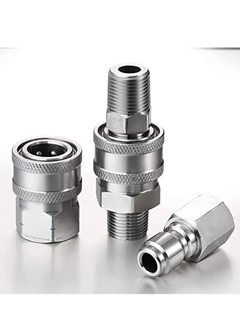 2 Sets NPT 3/8 Inch Pressure Washer Coupler Stainless Steel Male and Female Quick Connector Kit Pressure Washer Adapter(Internal Thread, External Thread) - Image 3