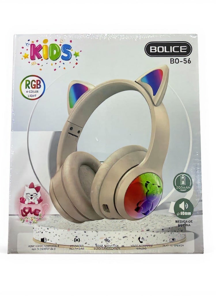 Bolice Kid Headphones with Microphone, Bluetooth Over Ear Headphones with Cute bear Colorful LED Lights, Wireless, Foldable, Bluetooth Headphones for Smartphone Tablets Laptop (PINK) - Image 1