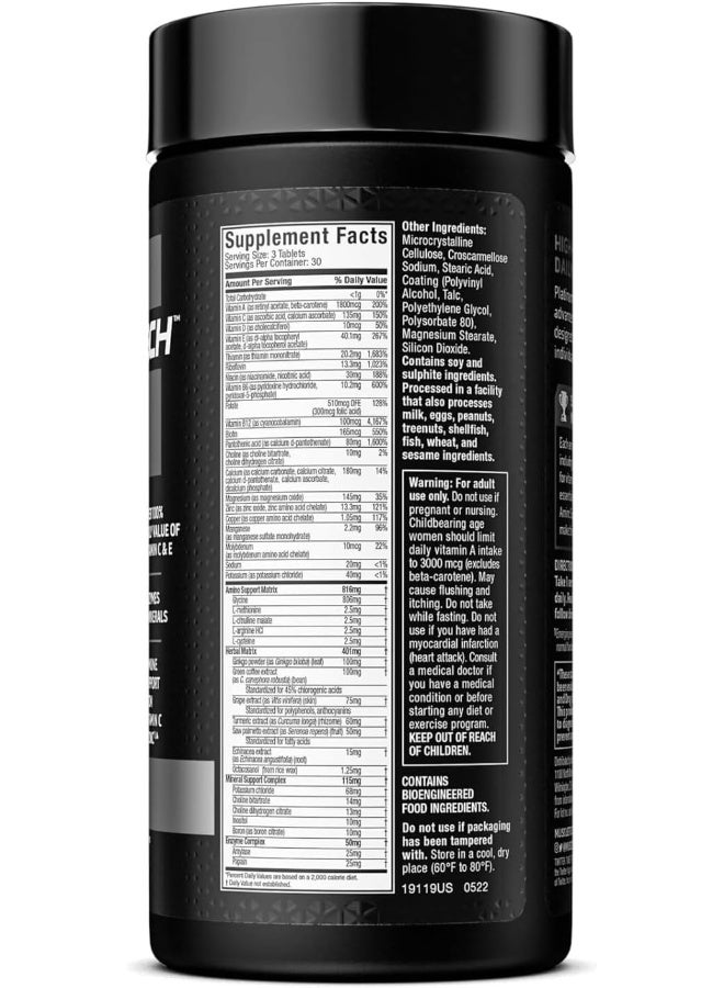 MuscleTech Platinum Multi Vitamin for Men Women Daily MultiVitamin Immune Support 90 Tablets - Image 2