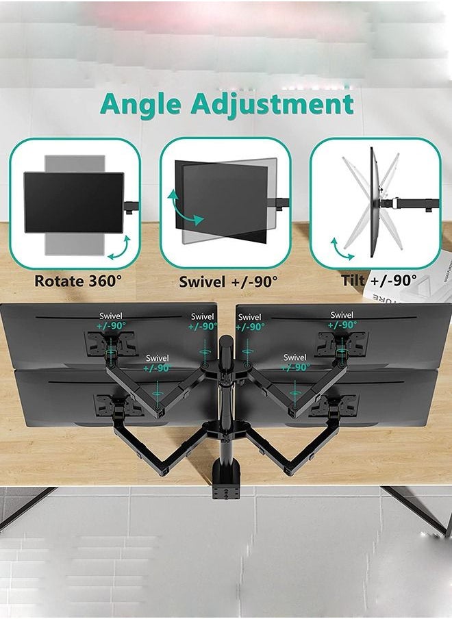 Arabest - Quad Monitor Stand, 4 Monitor Stand Fits Heavy Duty Computer Screen up to 27 inch, Full Adjustable Desk Mount Holds up to 22 lbs per Arm , Black - Image 1