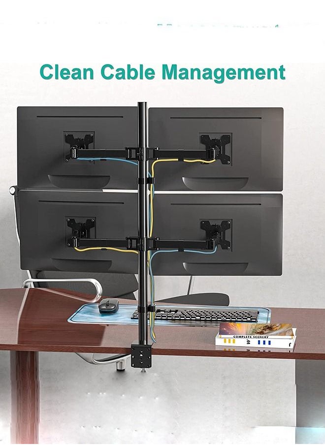 Arabest - Quad Monitor Stand, 4 Monitor Stand Fits Heavy Duty Computer Screen up to 27 inch, Full Adjustable Desk Mount Holds up to 22 lbs per Arm , Black - Image 1