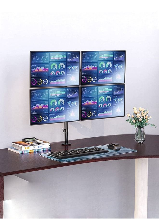 Arabest - Quad Monitor Stand, 4 Monitor Stand Fits Heavy Duty Computer Screen up to 27 inch, Full Adjustable Desk Mount Holds up to 22 lbs per Arm , Black - Image 1