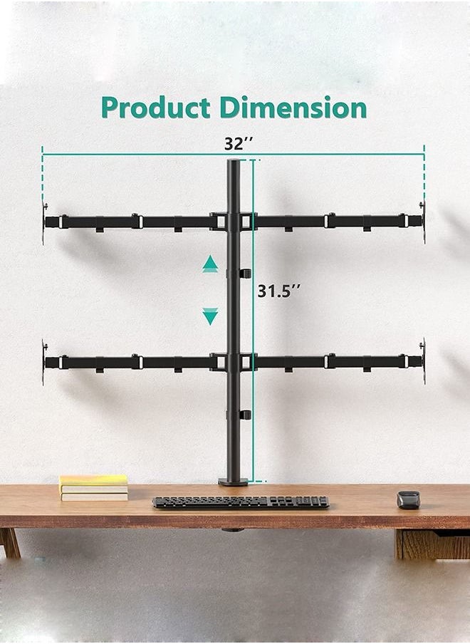 Arabest - Quad Monitor Stand, 4 Monitor Stand Fits Heavy Duty Computer Screen up to 27 inch, Full Adjustable Desk Mount Holds up to 22 lbs per Arm , Black - Image 1