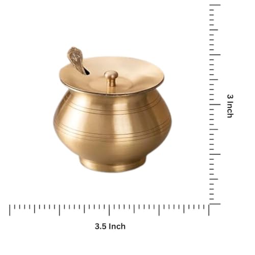 The Advitya Brass Ghee Container with Spoon | Ghee Pot with Tin Coating | Oil Storage Jar for Kitchen | Handcrafted Condiment Storage Container | 300 ml - Image 2