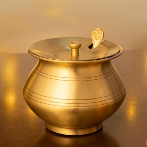The Advitya Brass Ghee Container with Spoon | Ghee Pot with Tin Coating | Oil Storage Jar for Kitchen | Handcrafted Condiment Storage Container | 300 ml - Image 3