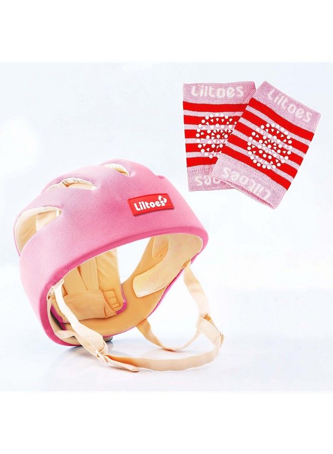 Liltoes واقي رأس للأطفال لسلامة الأطفال من 6 أشهر إلى 3 سنوات خوذة أمان مع تهوية مناسبة وحماية زوايا + وسادات ركب للأطفال للزحف (وردي فاتح)  - Image 1