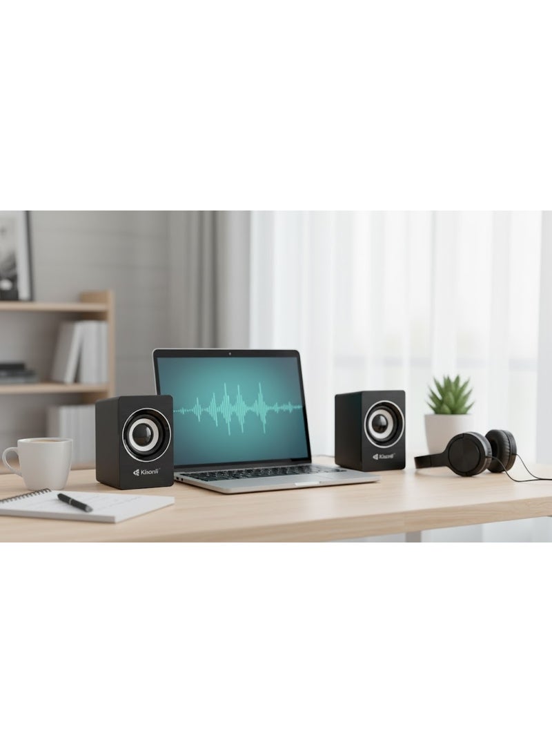 Kisonli A-707 USB 2.0 Speaker, High Quality & Clear Sound, Black Color - Image 2