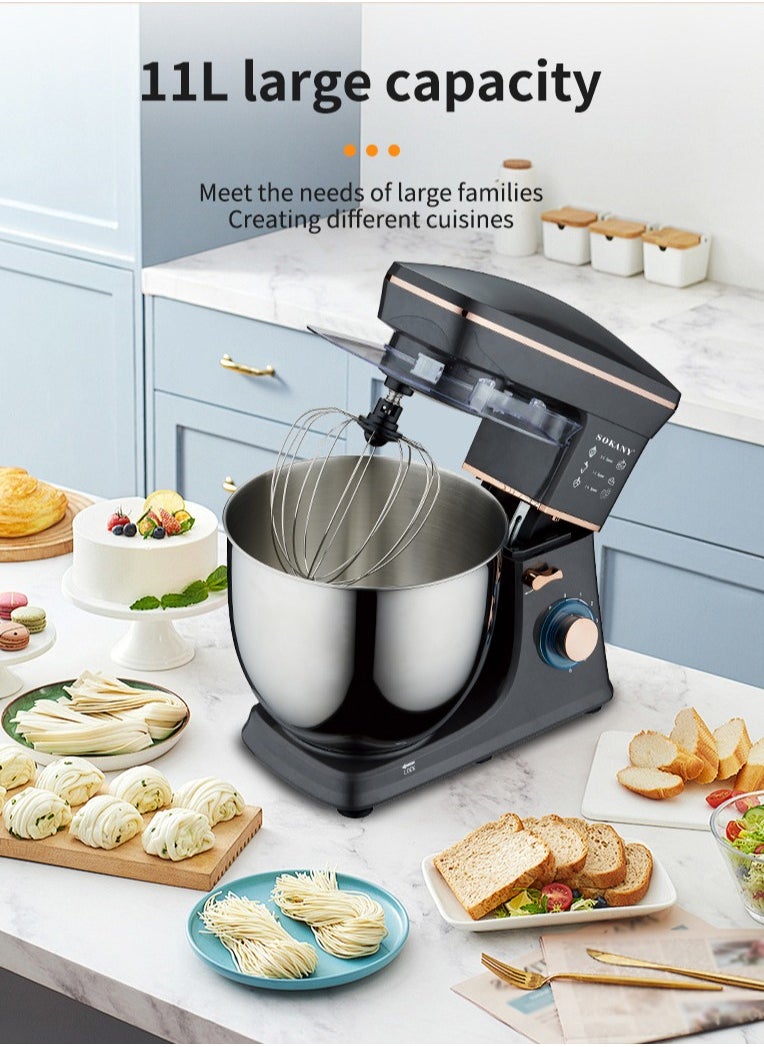 sokany - Stand Mixer, 11 liters, 1400 watts, Multi-function Kitchen Machine, with Lid Splash-Proof SK-05001 Black - Image 1