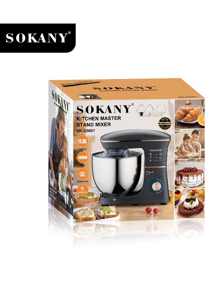sokany - Stand Mixer, 11 liters, 1400 watts, Multi-function Kitchen Machine, with Lid Splash-Proof SK-05001 Black - Image 1