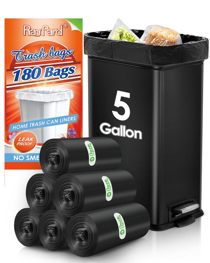 RayPard 5 Gallon 180 Counts Small Strong Trash Bags Garbage Bags by RayPard, fit 18-20 Liter, 4.5-5,5.3 Gal trash Bin Liners for Home Office Kitchen Bathroom Bedroom, Black - Image 1
