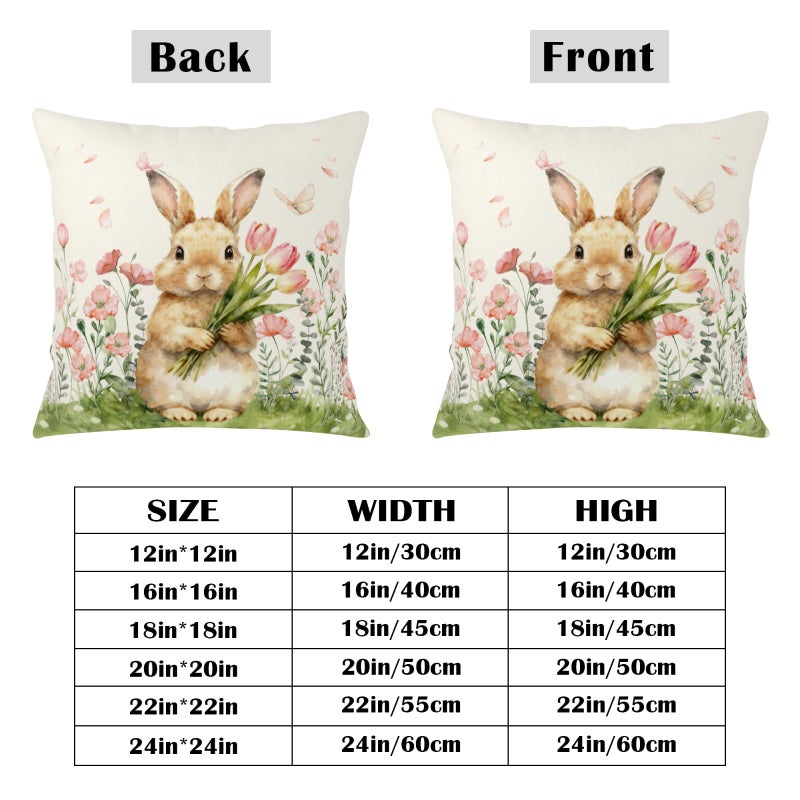 Wnoesat Easter Bunny Outdoor Pillow Covers 18x18 Set of 2 Watercolor Pink Flowers Pillows Cases Farmhouse Rabbit Floral Pillowcase for Sofa Couch Home Decor - Image 4