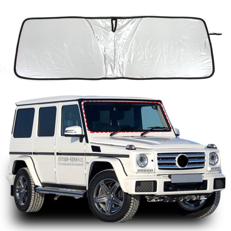 Tumukiw Front Windshield Sun Shade Compatible with Mercedes Benz G Class AMG SUV W463 G350 G400 G500 G55 G63 G65 G800 20042025 Foldable Elastic Memory Steel Wire Sun Shield UV Protection