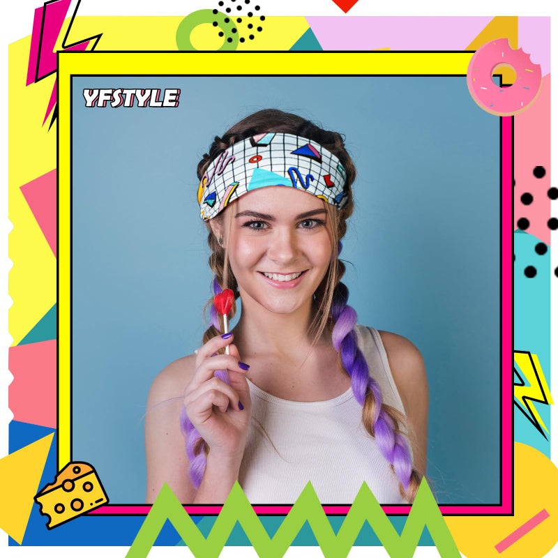 yfstyle 80s 90s Headbands 80s 90s Accessories for Glow Party Retro Print Travel Party Sweatbands Yoga Running Fitness Hair Bands 4Pcs - Image 3