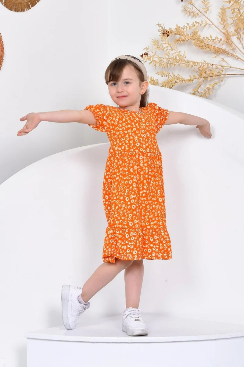 BDZ Deri BDZ Leather Colored Short Sleeve Cotton Girl's Dress
